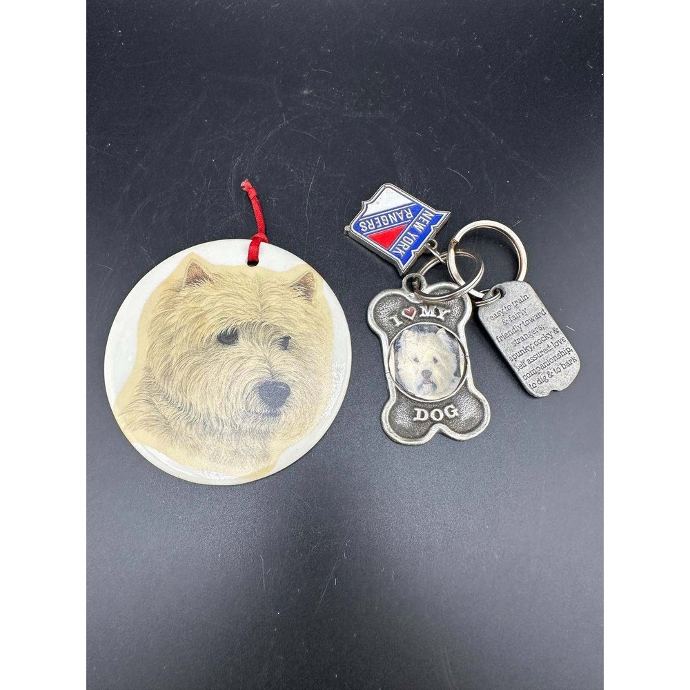Westie Dog Keychain Ornament NY Rangers Pin & Vintage Novelty Lot - 051/1 (151)
